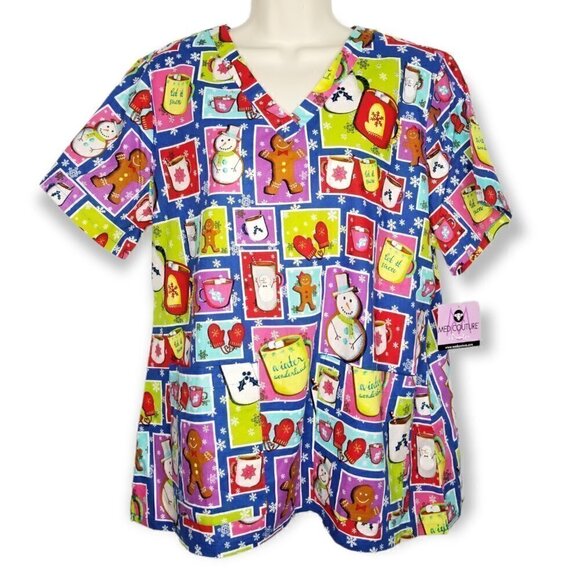 Snowman Gingerbread Scrub Top - Picture 1 of 13
